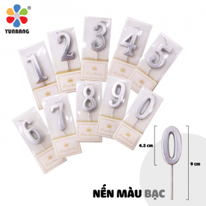 Nến số  0  - 9 màu bạc 